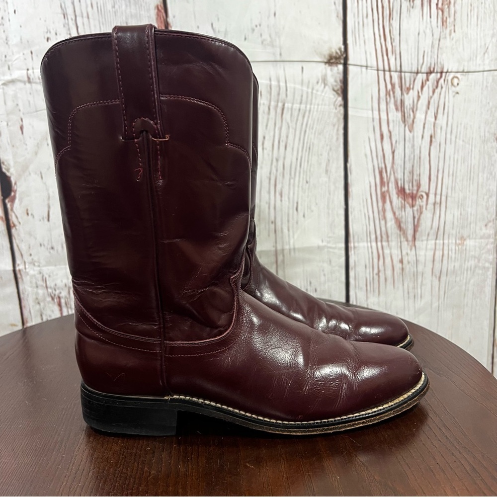 Tony Lama Vintage Cherry colored Men's Brown Leather Western Roper Boots 8B - Picture 3 of 16